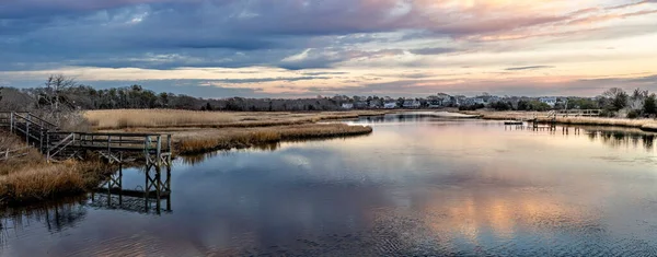 Panoramic Shot Calm Lake Cloudy Sky Sunset Centerville Massachusetts Usa — Stock Photo, Image