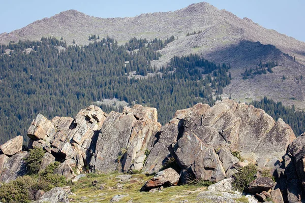 Una Bella Vista Delle Formazioni Rocciose Con Boschi Montagna Sullo — Foto Stock