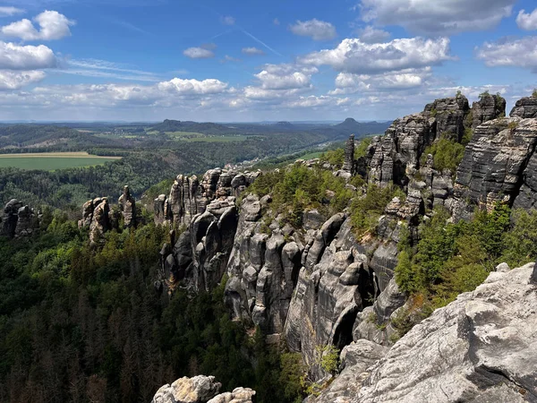 Beautiful View Saxon Switzerland Mountains Blue Cloudy Sky Germany — Stock Photo, Image