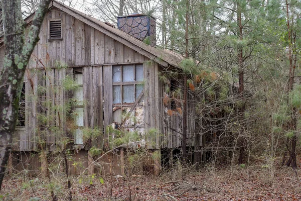 森林中一个废弃的木屋的景观 — 图库照片