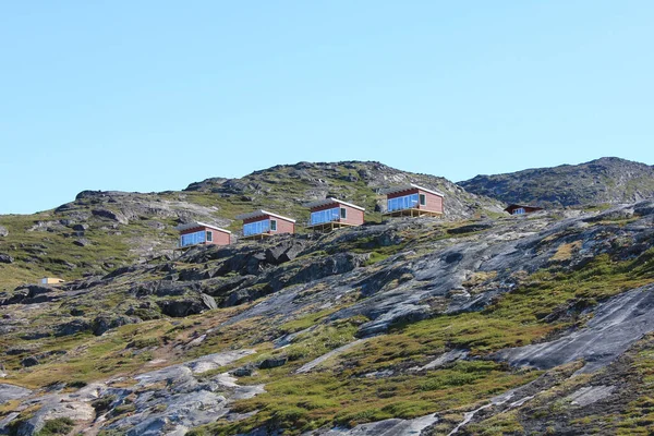 Juli 2011 Eqip Sermia Grönland Röda Hyddor Eqi Glacier Lodge — Stockfoto