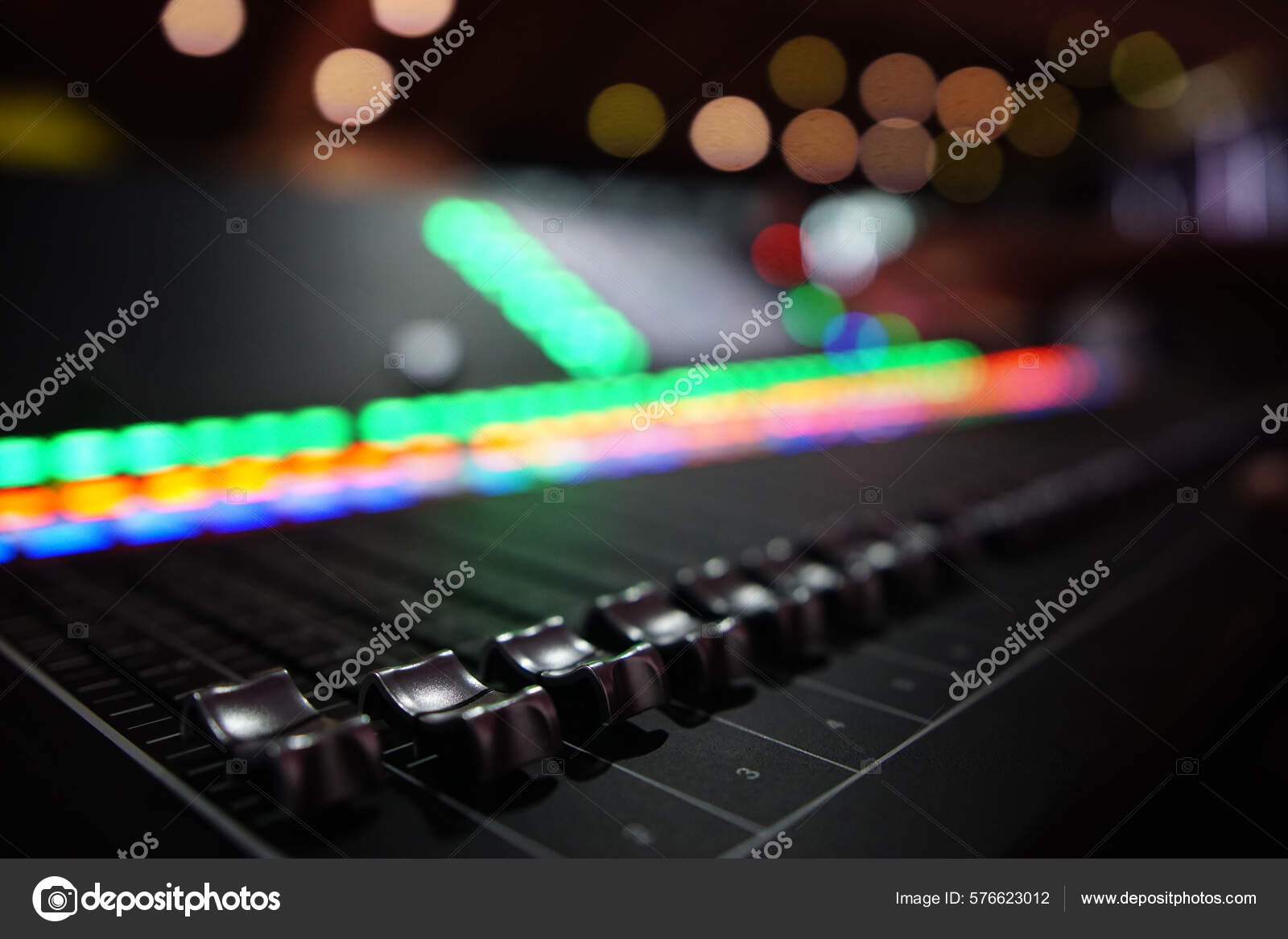 Closeup Shot Audio Sound Mixer Sliders Buttons Stock Photo by