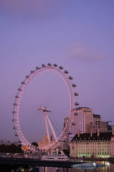 Vertical Shot Ferris Wheel London Evening Lights — Stock Photo, Image