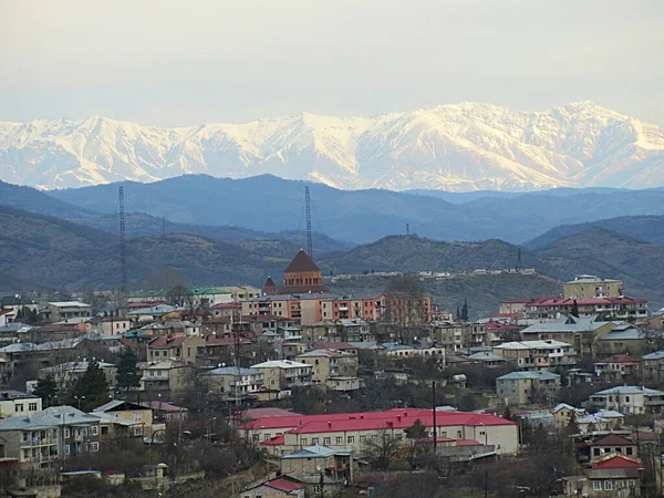 Översikt Över Avslappnad Och Fridfull Huvudstad Artsakh Stepanakert — Stockfoto