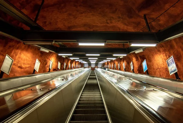 Empty Escalator Radhuset Subway Stockholm — Stock Photo, Image