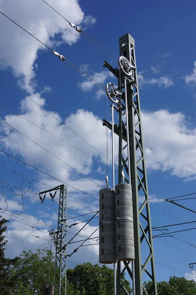 Tensioning System Overhead Line Main Weser Bahn Westbahnhof Frankfurt Germany — Stock Photo, Image