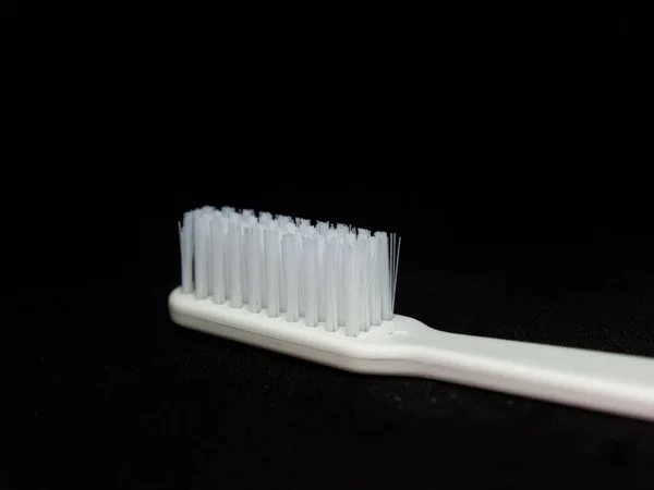 Closeup White Toothbrush Isolated Black Background — Stock Photo, Image