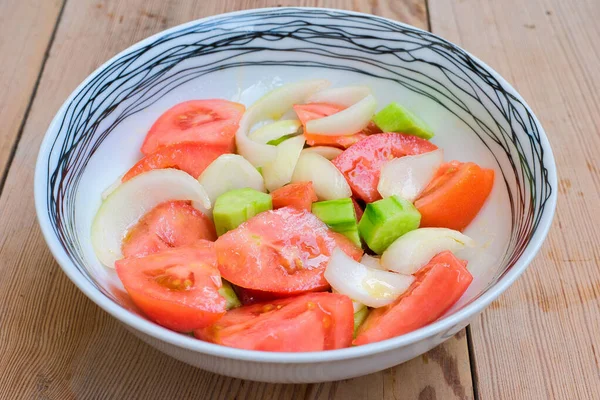 Ensalada Tomate Ensalada Griega Dieta Mediterránea Tomate Pepino Cebolla Aceite —  Fotos de Stock