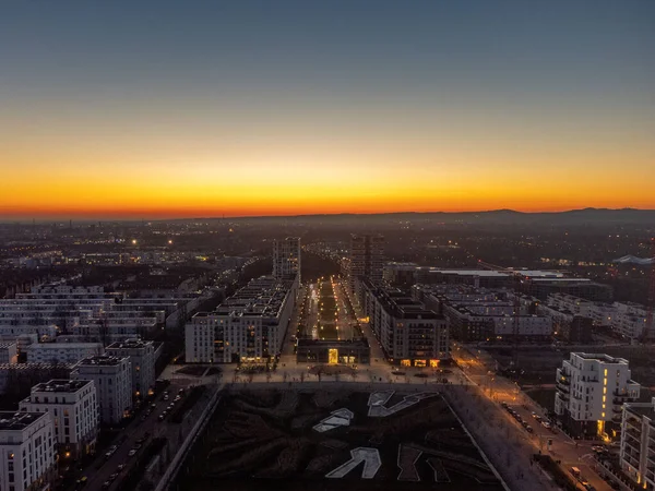 Una Vista Angolo Alto Edifici Moderni Durante Notte Buia — Foto Stock