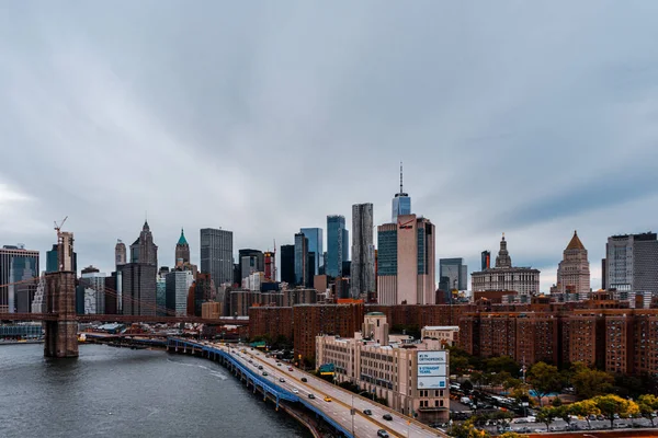 Een Vogelperspectief Van Het Stadsgezicht Brooklyn Bridge New York City — Stockfoto