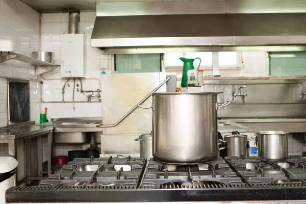 A professional kitchen of the restaurant with stainless steel equipment