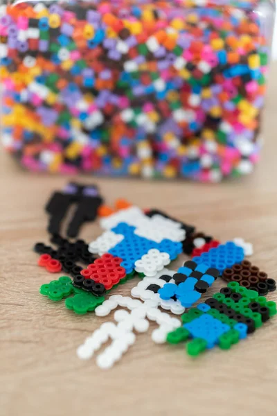 Vertical Shot Colorful Legos Wooden Table Blurred Background — Stock Photo, Image