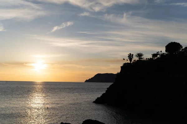 Härlig Solnedgång Från Cinque Terre Manarola Italien — Stockfoto