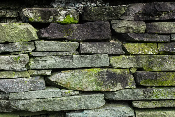 Dry Stone Wall Background Partially Covered Lichens — Stock Photo, Image