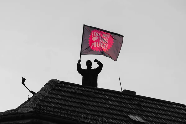 Manifestantes Com Bandeiras Maio Manifestações Berlim — Fotografia de Stock