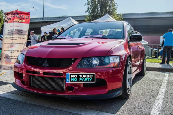 Coche Japonés Delantero Rojo Modelo Afinación Personalizado Mitsubishi Lancer —  Fotos de Stock