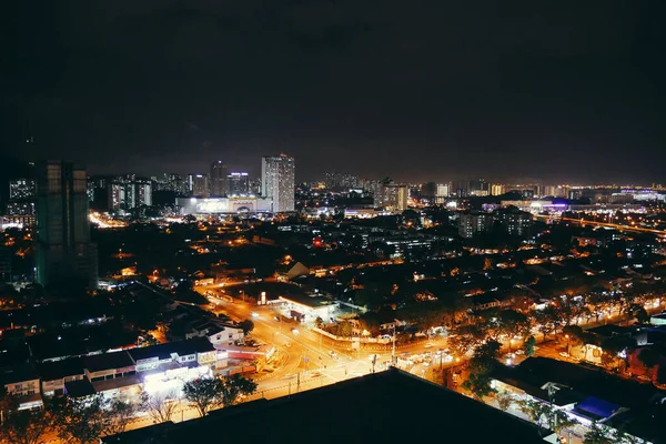 Una Vista Sul Paesaggio Urbano Con Luci Della Città Notte — Foto Stock