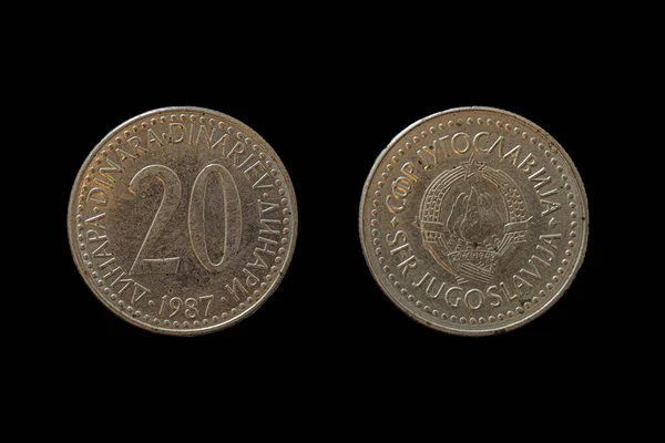 Närbild Två Gamla Socialistiska Federativa Republiken Jugoslavien Dinarer Mynt Framsida — Stockfoto