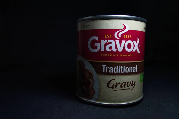 Vista Frontale Lattina Gravox Salsa Mix Sfondo Scuro — Foto Stock