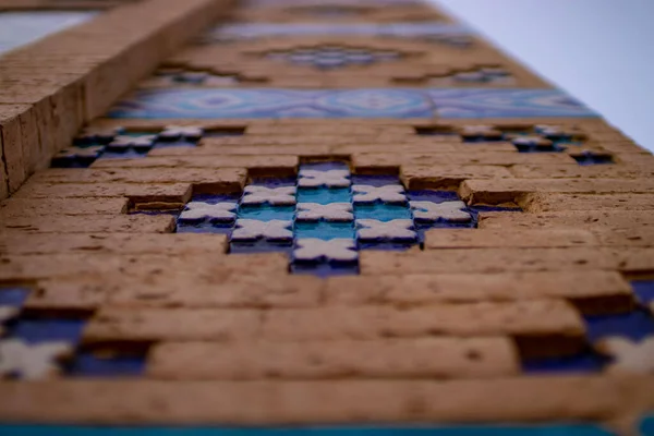 Zbliżenie Starożytnych Niebieskich Płytek Perskich Derawar Bahawalpur Pendżab Pakistan — Zdjęcie stockowe