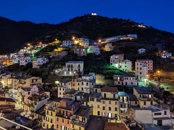 Una Hermosa Vista Noche Del Pueblo Riomaggiore Liguria Italia — Foto de Stock