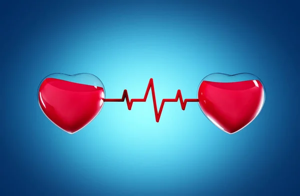 从一个心脏到另一个心脏输血的3D例证 世界献血者日的概念 — 图库照片