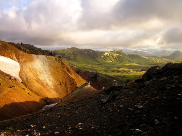 Hermoso Plano Colinas Acantilados Rurales Laugavegur Islandia — Foto de Stock