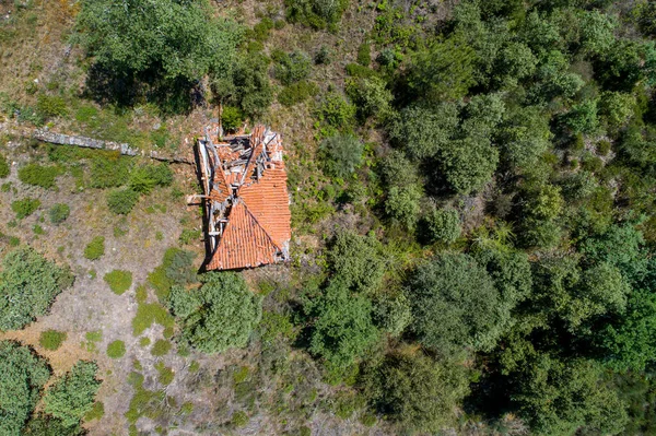 Drone Aerial View Abandoned House Ruins — Stock Photo, Image