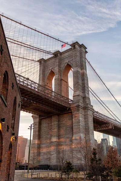 Une Belle Vue Sur Pont Brooklyn Coucher Soleil — Photo