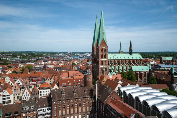 View Old Town Luebeck Weather Nice Church Tower — Stock Photo, Image