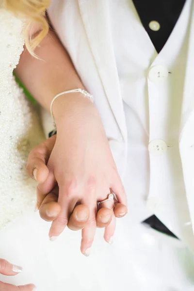 Vertical Closeup Bride Groom Holding Hands Denmark — Stock Photo, Image