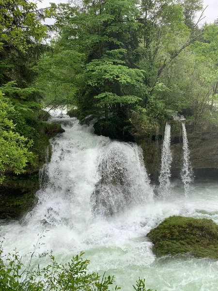 Vertical Shot Waterfall Flowing Cliffs Forest — Stock Photo, Image