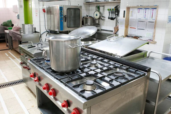 A professional kitchen of the restaurant with stainless steel equipment