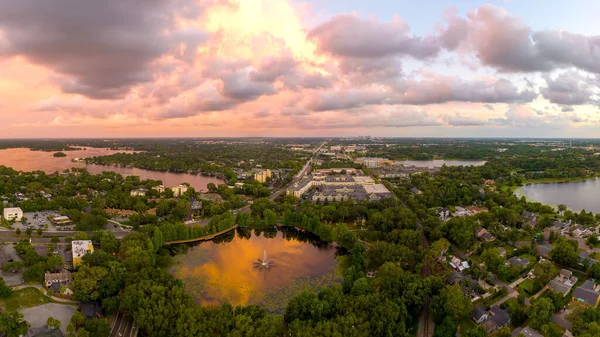 Vista Panorâmica Aérea Maitland Lake Lily Entardecer Localizado Norte Orlando — Fotografia de Stock