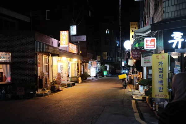 Een Lege Straat Nachts Seoel Noord Korea — Stockfoto
