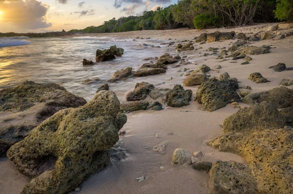 Sandy Beach Stones Sunset — Stock Photo, Image
