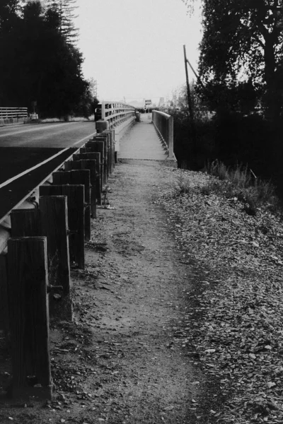 Μια Κάθετη Διαβαθμίσεις Του Γκρι Βολή Μιας Γέφυρας Στο Δρόμο — Φωτογραφία Αρχείου