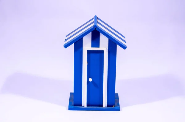 Beach Cabin White Blue Ddressing Room White Background — стоковое фото