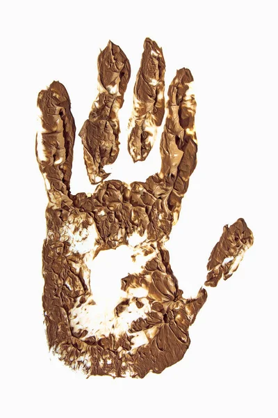 Brown Cream Handprint Isolated White Background — Stock Photo, Image