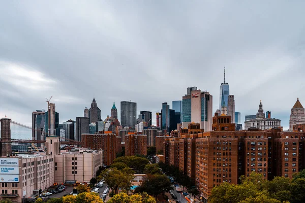 Widok Lotu Ptaka Pejzaż Miasta Ulice Nowego Jorku Usa Pochmurny — Zdjęcie stockowe
