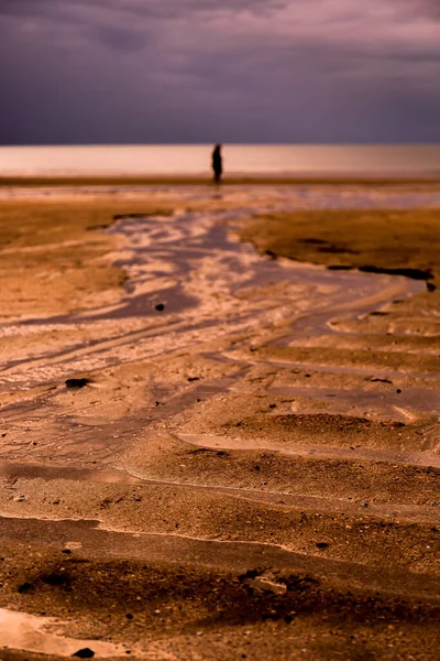 Ein Schöner Blick Auf Sand Strand Mit Einem Menschen Horizont — Stockfoto