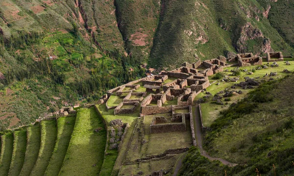Αεροφωτογραφία Του Τουριστικού Αξιοθεάτου Patallacta Στο Περού — Φωτογραφία Αρχείου