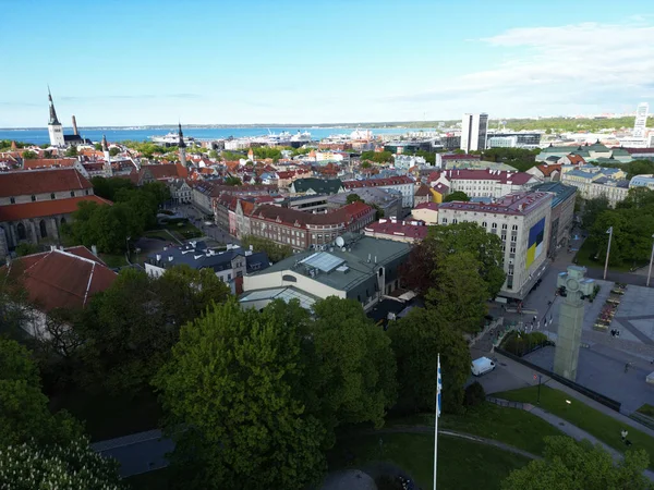 Widok Lotu Ptaka Panoramę Miasta Tallin Estonii — Zdjęcie stockowe