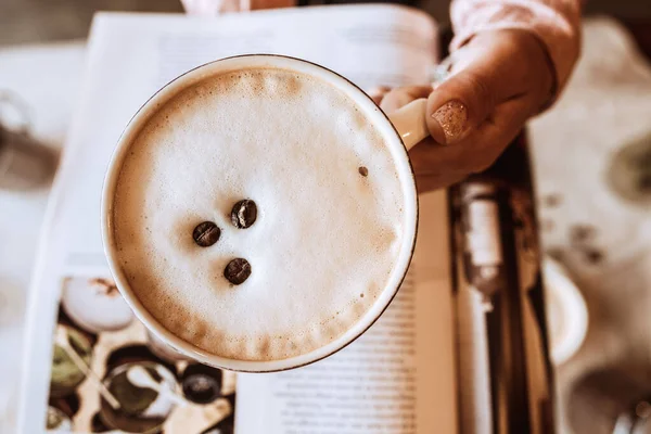 Top View Aesthetic Cup Coffee — Stock Photo, Image