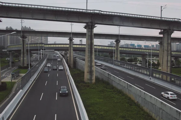 Plan Angle Élevé Voitures Sur Les Autoroutes — Photo