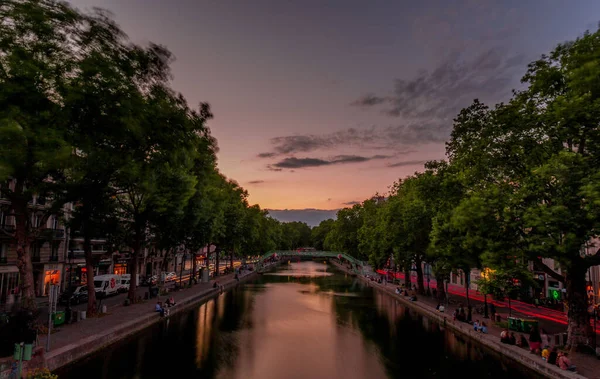 Une Belle Vue Sur Paris Sous Les Lumières Coucher Soleil — Photo