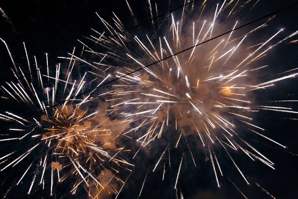 Low Angle Shot Bright Fireworks Illuminating Dark Night Sky — Stock Photo, Image