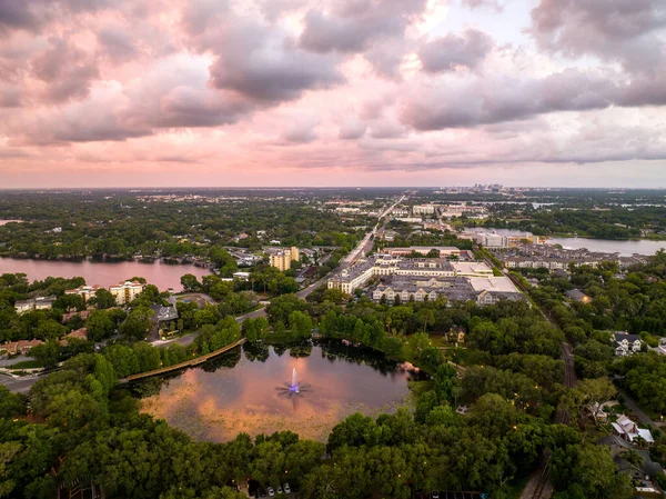 Flygfoto Över Maitland Och Liljsjön Skymningen Beläget Norr Orlando Florida — Stockfoto