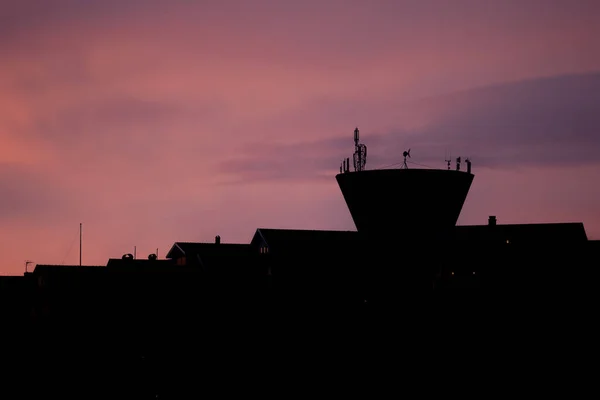 Silhuetter Byggnader Sverige Vid Solnedgången — Stockfoto