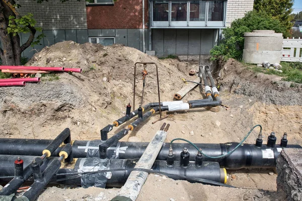 District Heating System Pipeline Replacement Old Pipes Work Site Finland — Stock Photo, Image